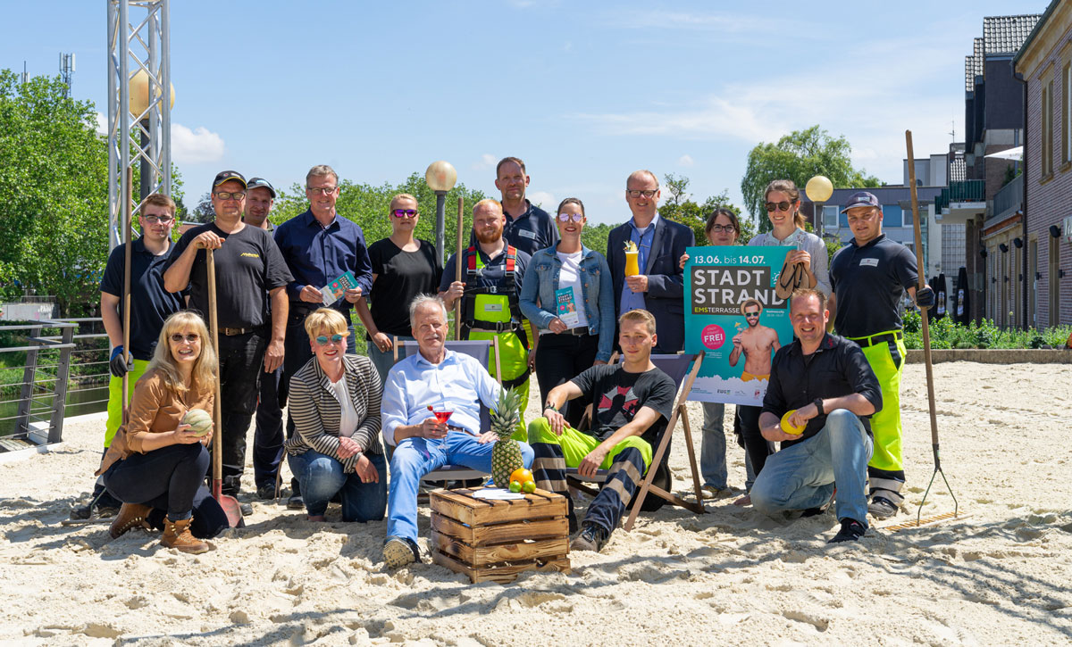 Stadtstrand Rheine, Urlaub, Sonne, Sand, Mittagspause, Steg, genießen, Liegestühle